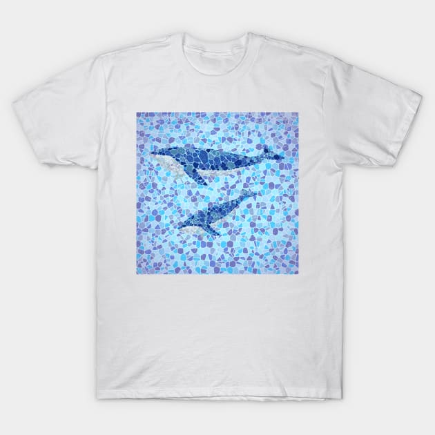 Mosaic blue whales, beautiful mammal illustration, parent child , above bed decorative design T-Shirt by Modern Art